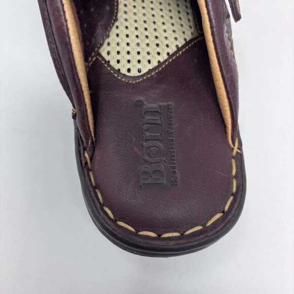 Born Brown Leather slip-on clog mule wedge shoes Woman's size 7 - Picture 4 of 16